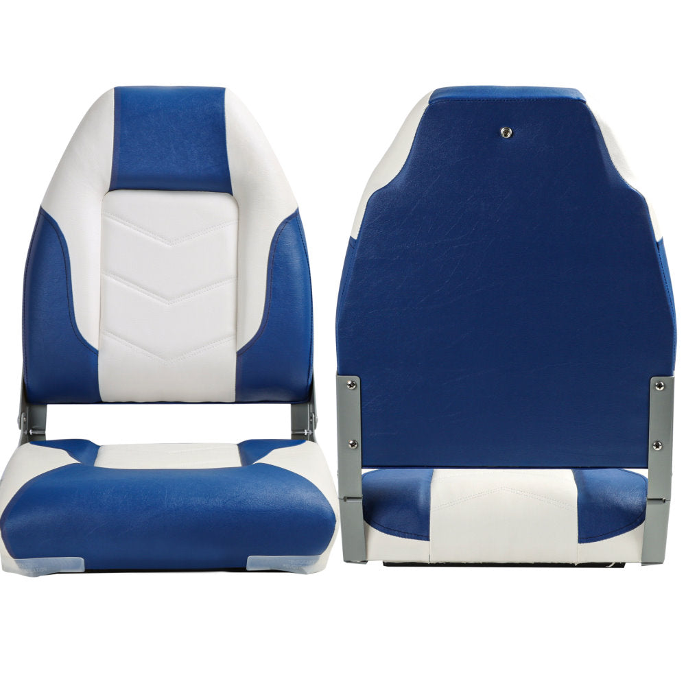 2 x Deluxe Pro V High Back Marine Grade Vinyl Boat Seat - White/Blue 2 x Deluxe Pro V High Back Marine Grade Vinyl Boat Seat - White/Blue