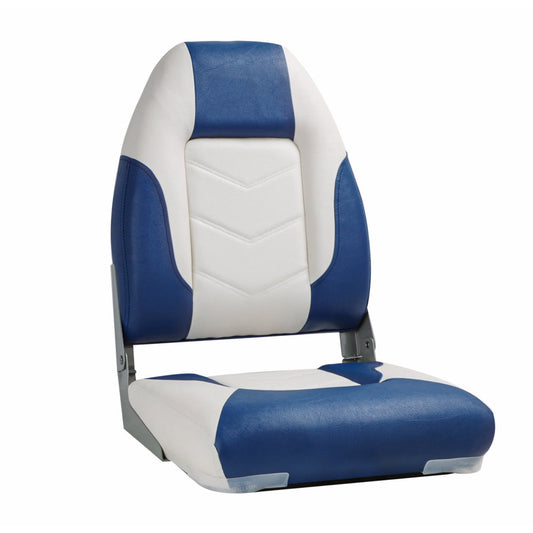 Deluxe Pro V High Back Marine Grade Vinyl Boat Seat - White/Blue