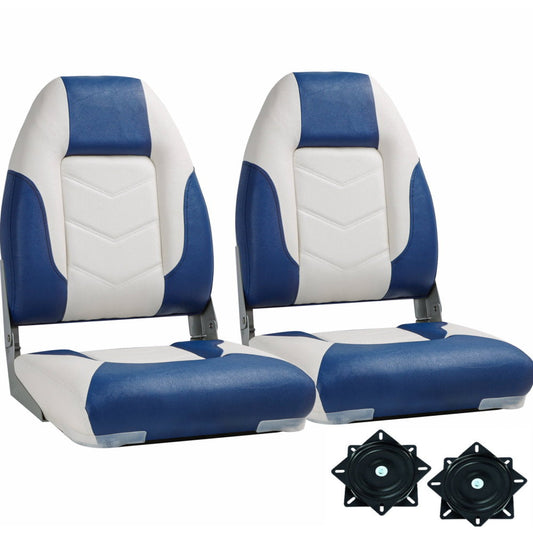 2 x Deluxe Pro V High Back Marine Grade Vinyl Boat Seat - White/Blue Kaiser Boating Accessories