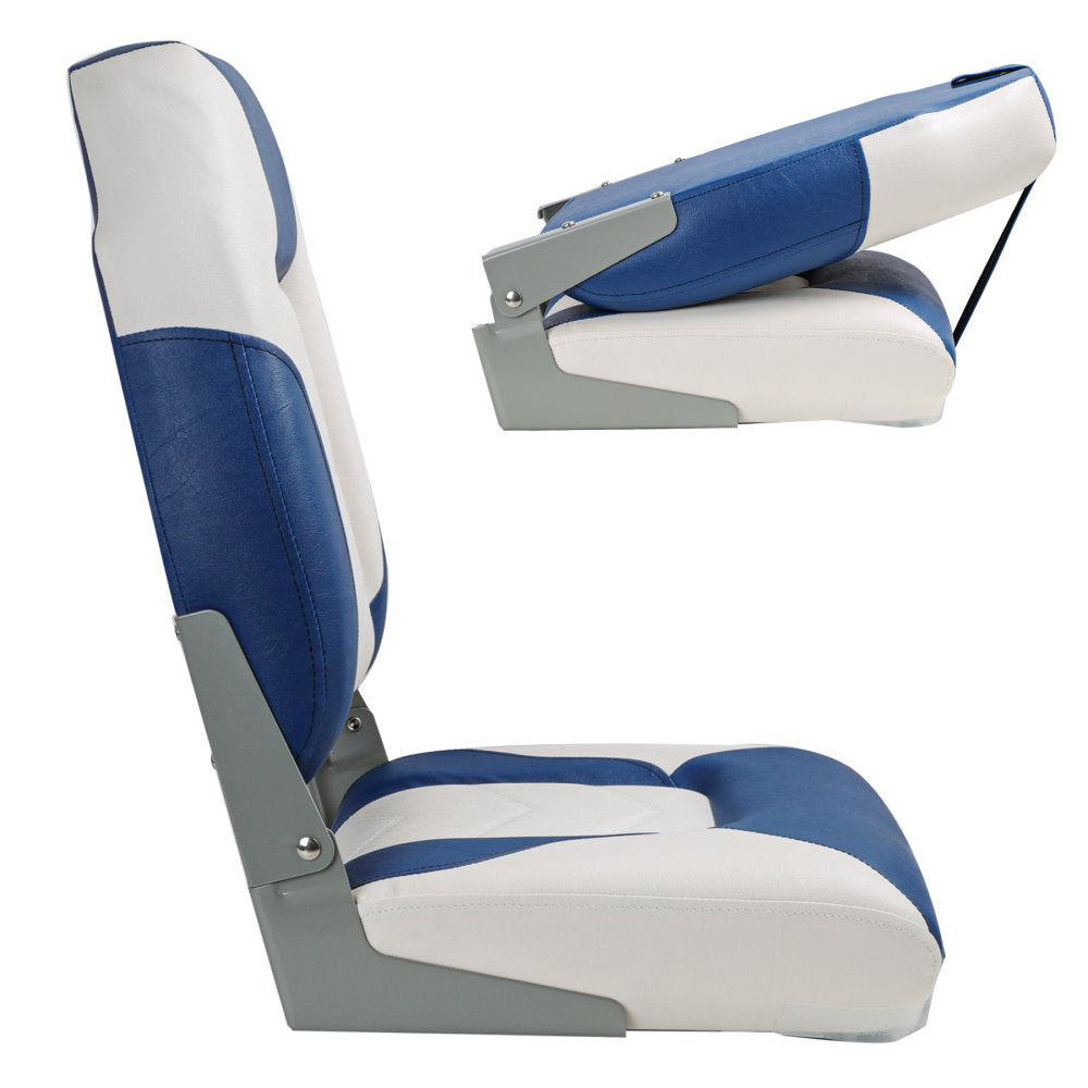 2 x Deluxe Pro V High Back Marine Grade Vinyl Boat Seat - White/Blue 2 x Deluxe Pro V High Back Marine Grade Vinyl Boat Seat - White/Blue