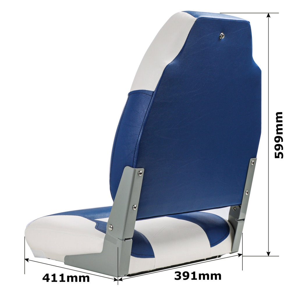 2 x Deluxe Pro V High Back Marine Grade Vinyl Boat Seat - White/Blue 2 x Deluxe Pro V High Back Marine Grade Vinyl Boat Seat - White/Blue