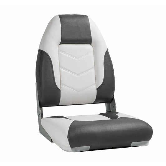Deluxe Pro V High Back Marine Grade Vinyl Boat Seat - White/Charcoal