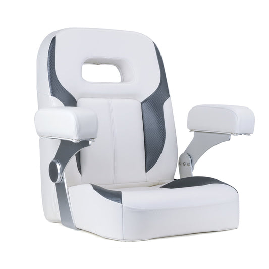 Luxury Recliner Sport High Back Captains Chair Boat Seat with fixed armrests - White/Charcoal