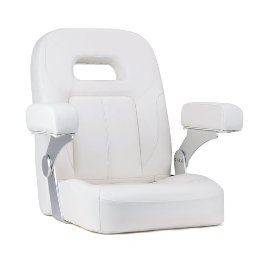 Luxury Recliner Sport High Back Captains Chair Boat Seat with fixed armrests - White