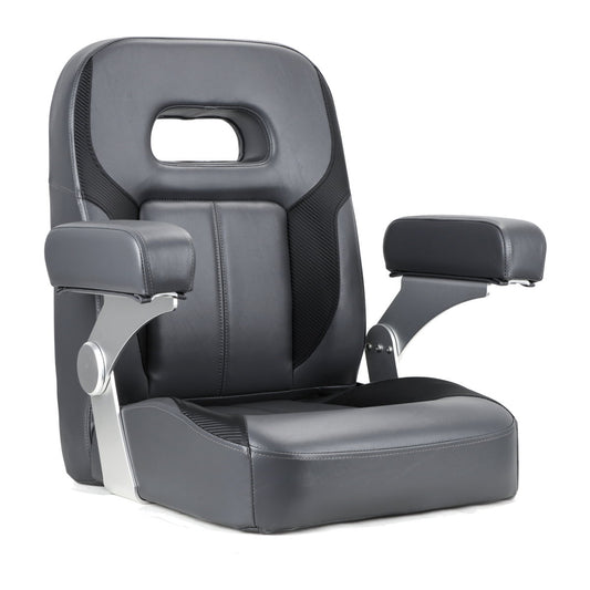 Luxury Recliner Sport High Back Captains Chair Boat Seat with fixed armrests - Charcoal/black