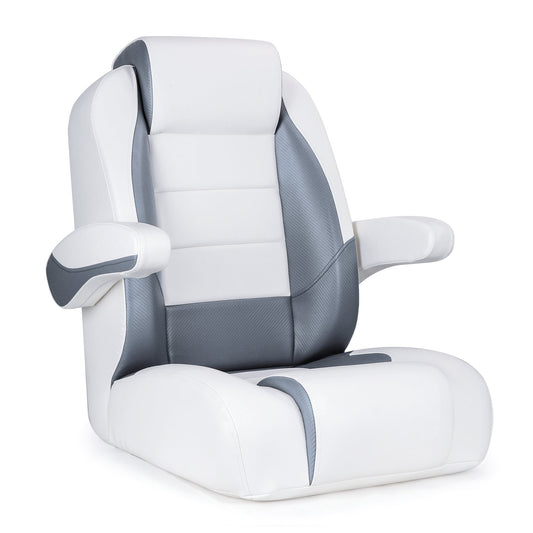Luxury Recliner Sport High Back Captains Chair Boat Seat with flip up armrests - White/Charcoal Kaiser Boating Australia
