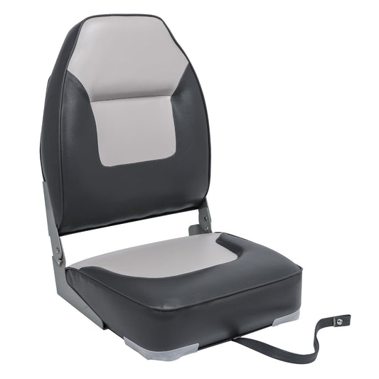 2 x High Back 28oz Marine Grade Vinyl Folding Boat Seat - Charcoal/Grey Kaiser Boating Australia