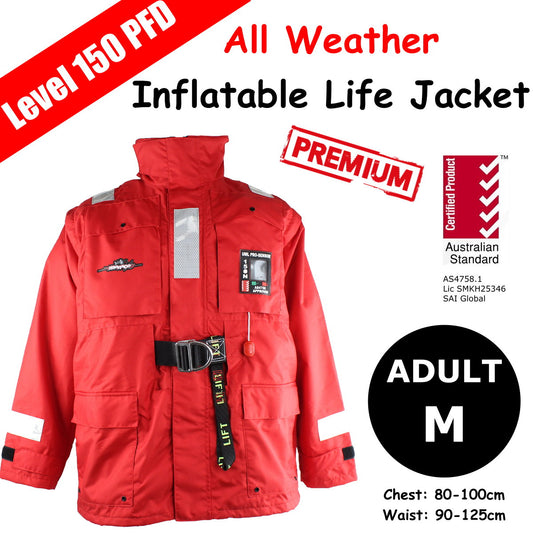 Premium All Weather Auto Inflatable PFD Life Jacket Level 150 Type 1 - Medium