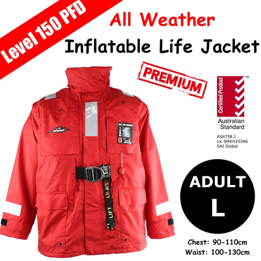 Premium All Weather Auto Inflatable PFD Life Jacket Level 150 Type 1 - Large