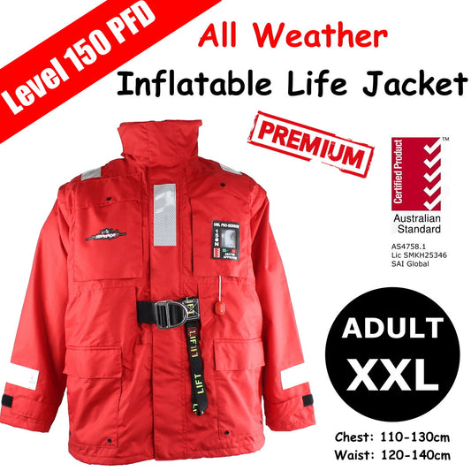 Premium All Weather Auto Inflatable PFD Life Jacket Level 150 Type 1 - XXL