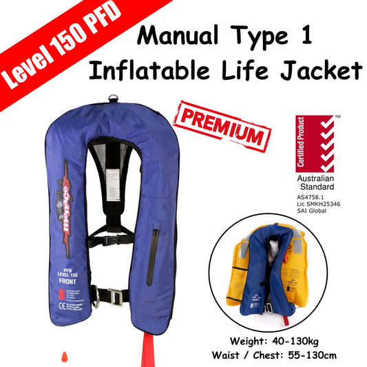 ADULT Inflatable Life Jacket Level 150 PFD Type 1 - BLUE MANUAL