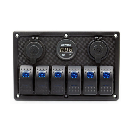 12V 24V 6 Gang LED Rocker Switch Panel USB Car Charger Boat Caravan