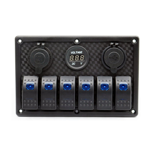 12V 24V 6 Gang LED Rocker Switch Panel USB Car Charger Boat Caravan Kaiser Boating Australia