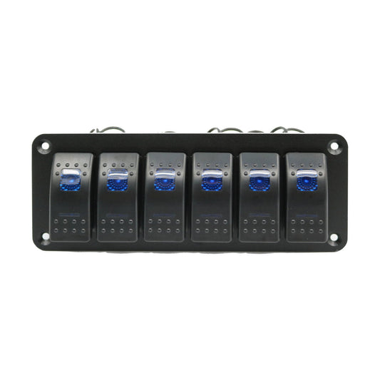 12V 24V 6 Gang Slimline LED Rocker Switch Panel Boat Caravan RV Kaiser Boating Australia