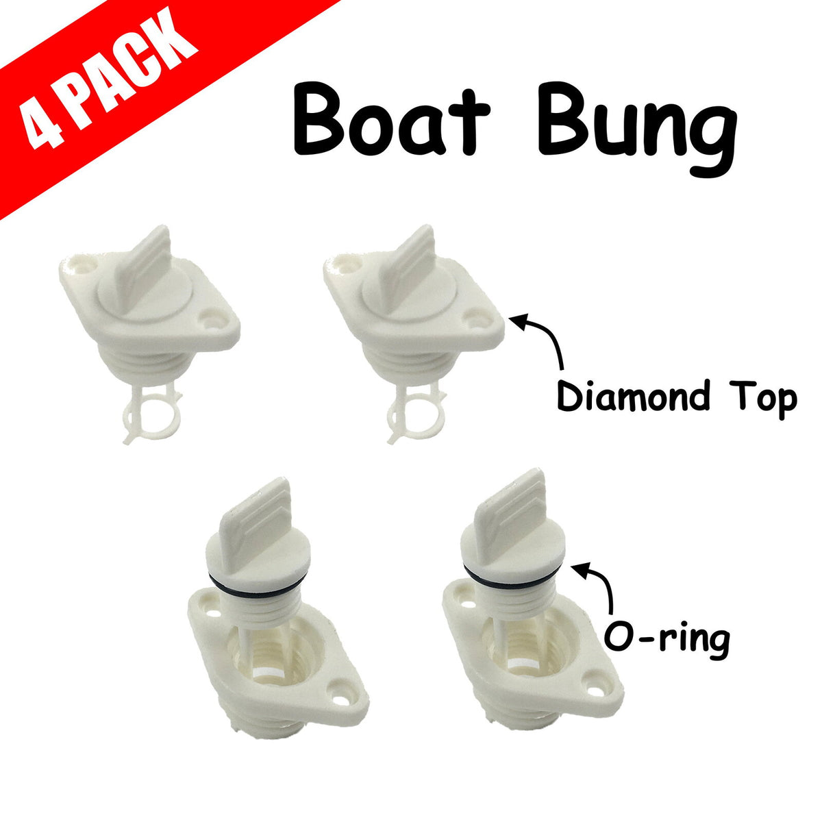 4 x Complete Boat Bung Set Diamond Top White Kaiser Boating Australia