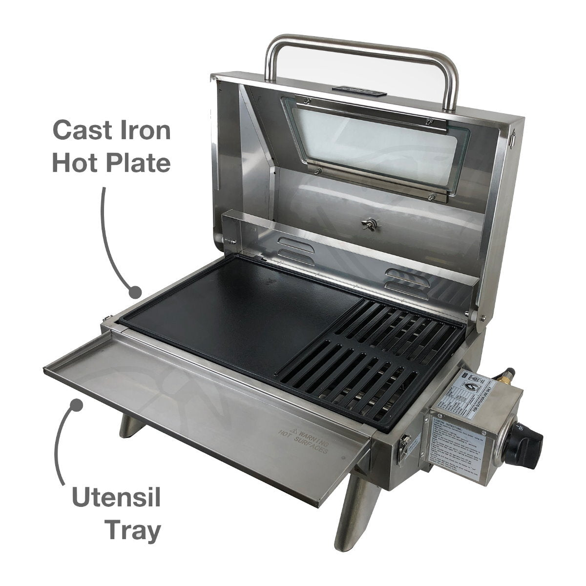 Portable 316 Marine Grade Stainless Steel BBQ with Windows, Tray & 1lb Bottle Adapter Portable 316 Marine Grade Stainless Steel BBQ with Windows, Tray & 1lb Bottle Adapter