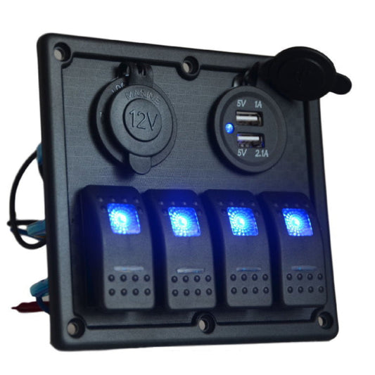 12V 24V 4 Gang LED Rocker Switch Panel USB Car Charger Boat Caravan Kaiser Boating Australia