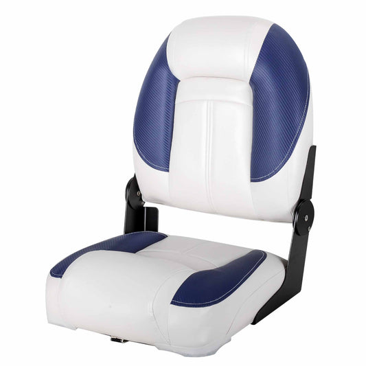 Deluxe Pro VI High Back Marine Grade Vinyl Boat Seat - White/Blue