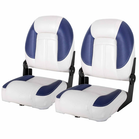 2 x Deluxe Pro VI High Back Marine Grade Vinyl Boat Seat - White/Blue