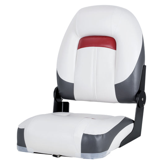 Deluxe Pro VI High Back Marine Grade Vinyl Boat Seat - White/Charcoal/Red