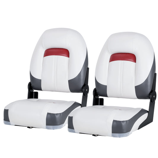 2 x Deluxe Pro VI High Back Marine Grade Vinyl Boat Seat - White/Charcoal/Red