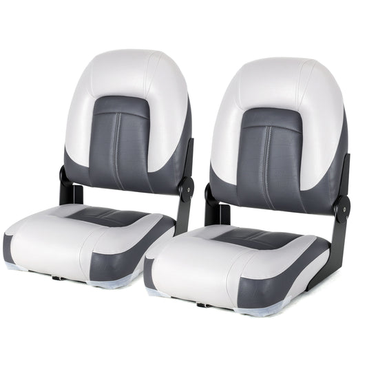 2 x Deluxe Pro VI High Back Marine Grade Vinyl Boat Seat - Light Grey/Charcoal