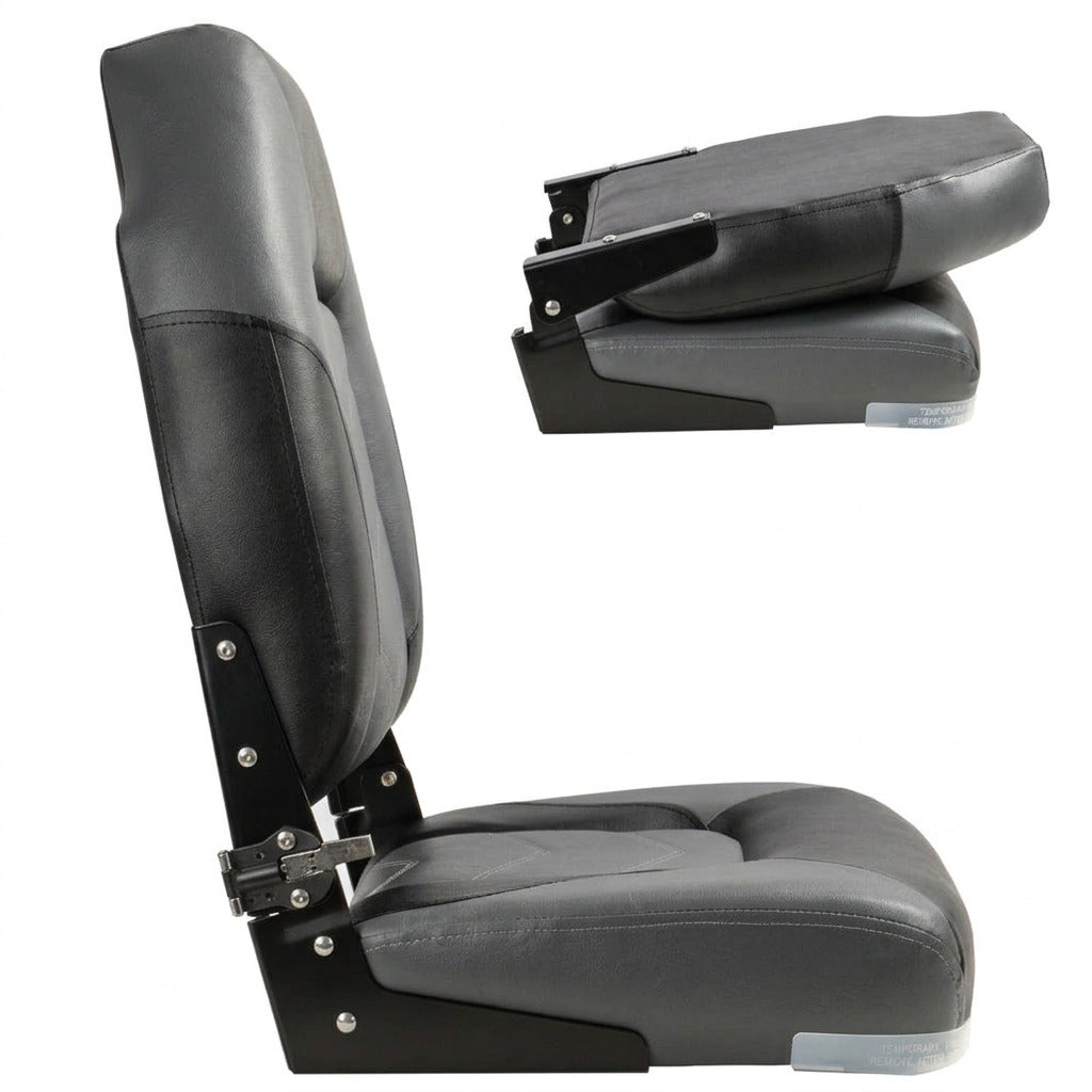 Deluxe Pro V High Back Marine Grade Vinyl Black/Charcoal Boat Seat Kaiser Boating Australia