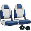 2 x Deluxe Pro V High Back Marine Grade Vinyl Boat Seat - White/Blue Kaiser Boating Accessories