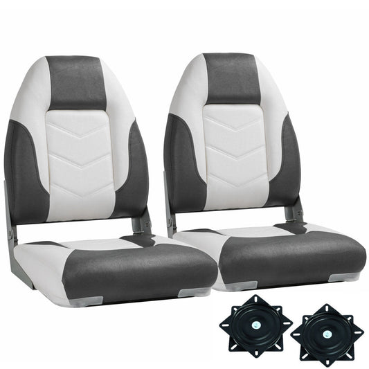 2 x Deluxe Pro V High Back Marine Grade Vinyl Boat Seat - White/Charcoal