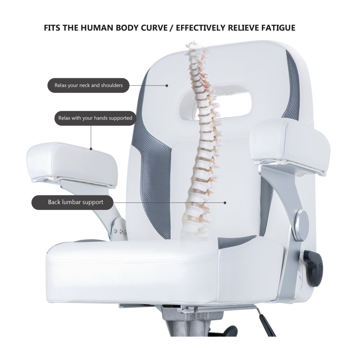Luxury Recliner Sport High Back Captains Chair Boat Seat with fixed armrests - White/Charcoal