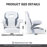 Luxury Recliner Sport High Back Captains Chair Boat Seat with fixed armrests - White/Charcoal