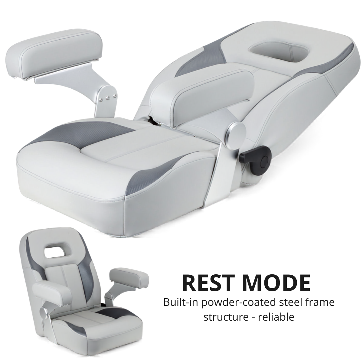 Luxury Recliner Sport High Back Captains Chair Boat Seat with fixed armrests - White/Charcoal