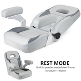Luxury Recliner Sport High Back Captains Chair Boat Seat with fixed armrests - White/Charcoal