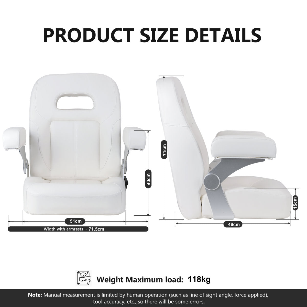 Luxury Recliner Sport High Back Captains Chair Boat Seat with fixed armrests - White