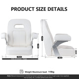 Luxury Recliner Sport High Back Captains Chair Boat Seat with fixed armrests - White