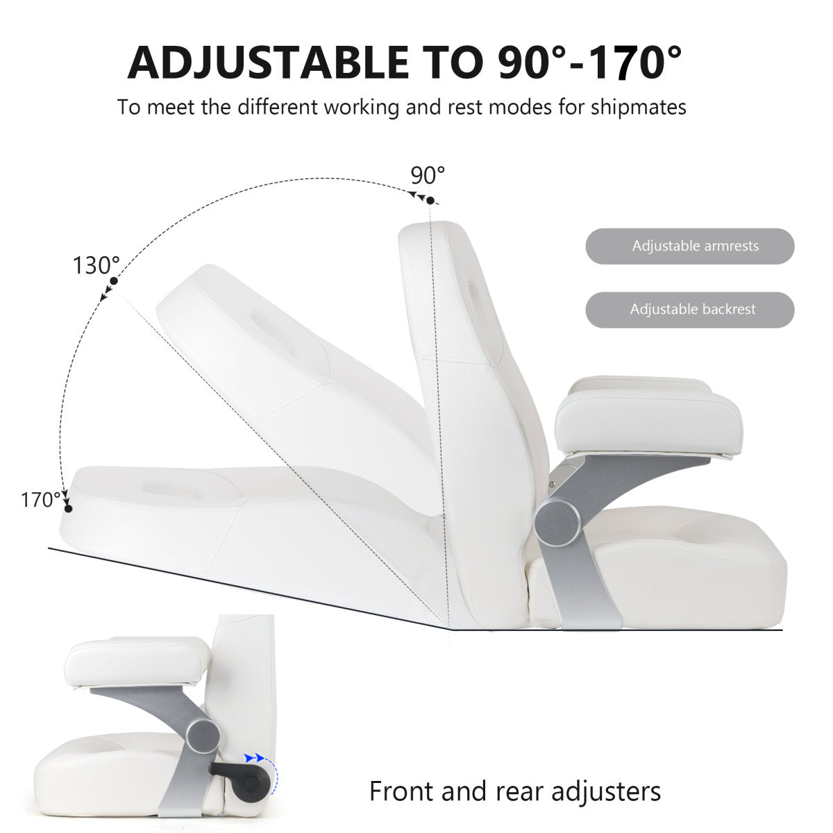 Luxury Recliner Sport High Back Captains Chair Boat Seat with fixed armrests - White