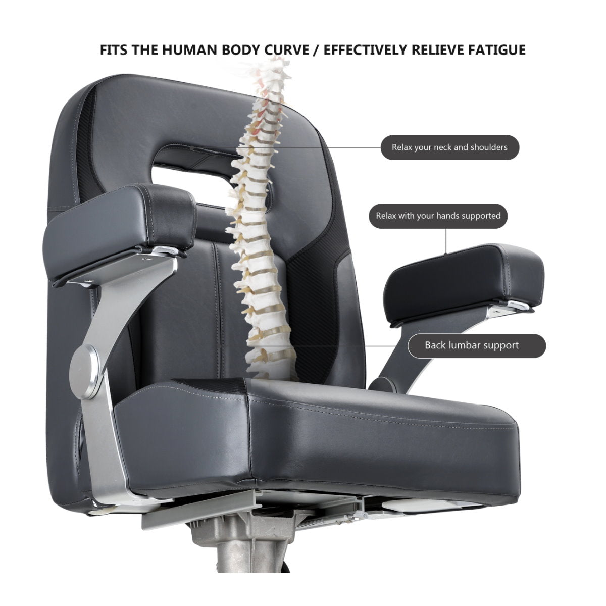 Luxury Recliner Sport High Back Captains Chair Boat Seat with fixed armrests - Charcoal/black