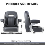 Luxury Recliner Sport High Back Captains Chair Boat Seat with fixed armrests - Charcoal/black