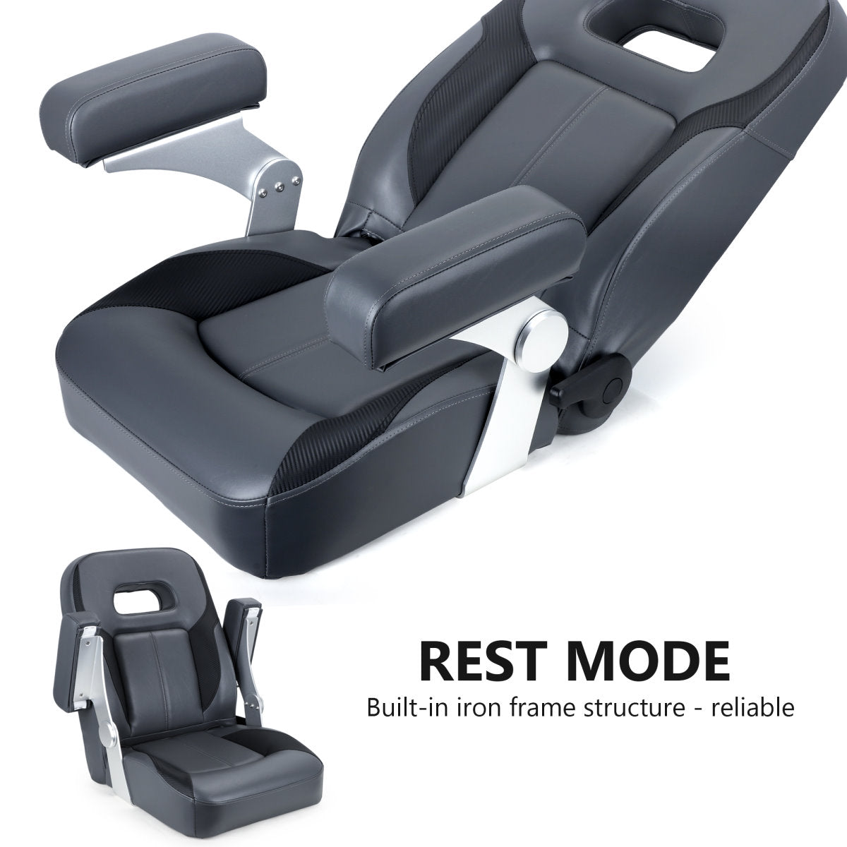 Luxury Recliner Sport High Back Captains Chair Boat Seat with fixed armrests - Charcoal/black