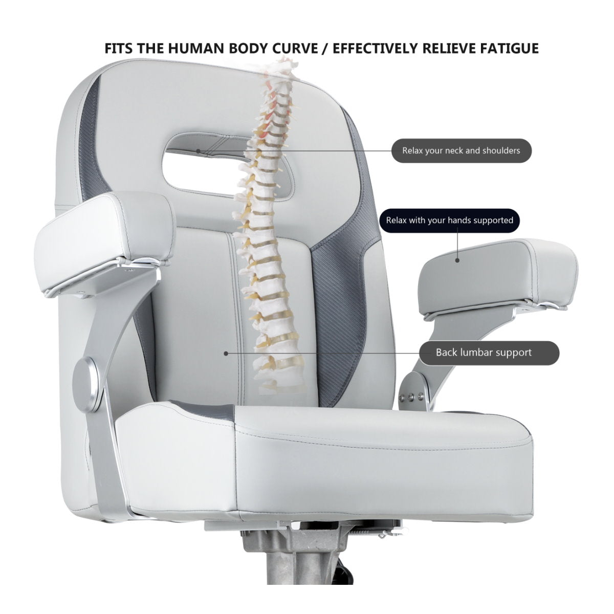 Luxury Recliner Sport High Back Captains Chair Boat Seat with fixed armrests - Grey/Charcoal