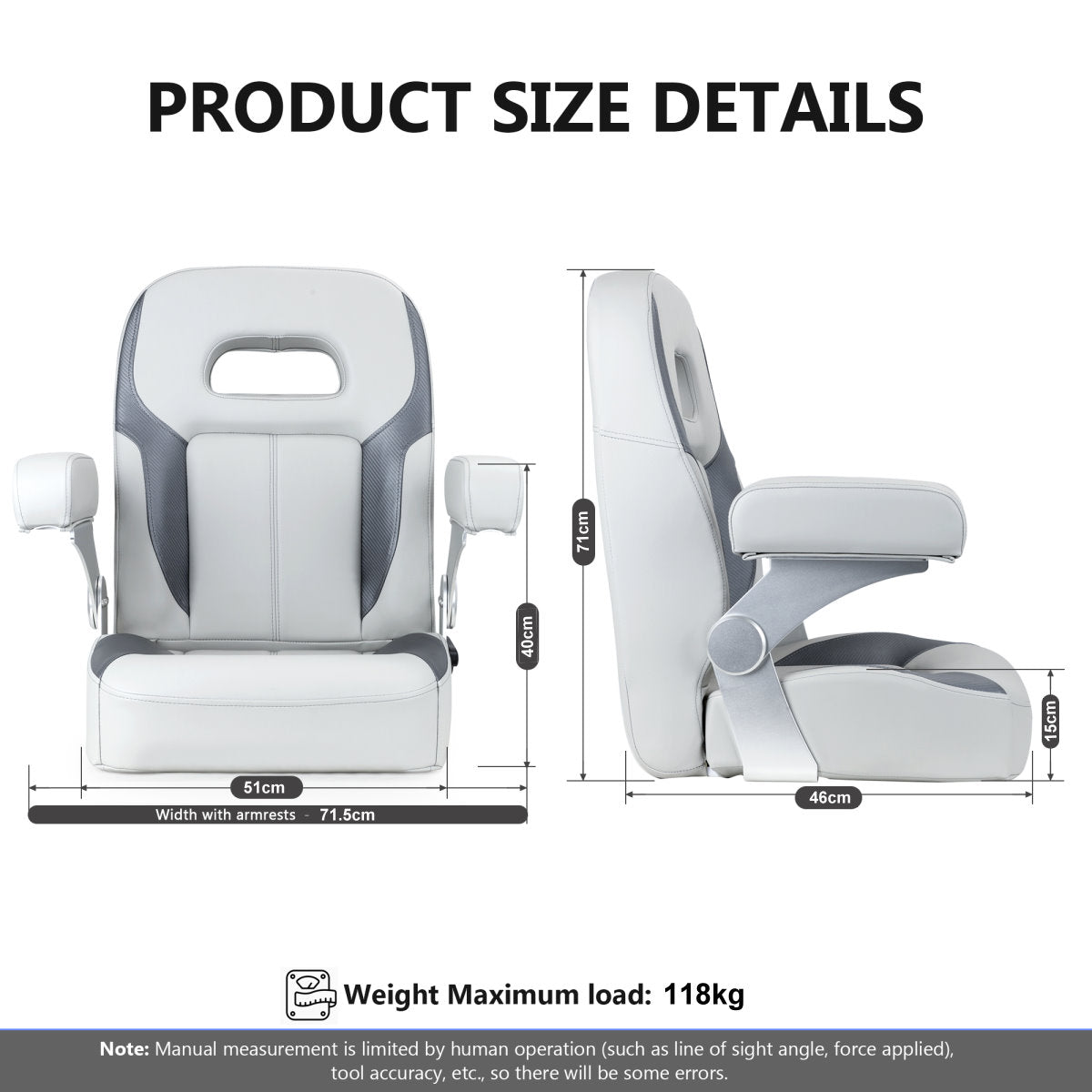 Luxury Recliner Sport High Back Captains Chair Boat Seat with fixed armrests - Grey/Charcoal