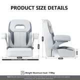 Luxury Recliner Sport High Back Captains Chair Boat Seat with fixed armrests - Grey/Charcoal