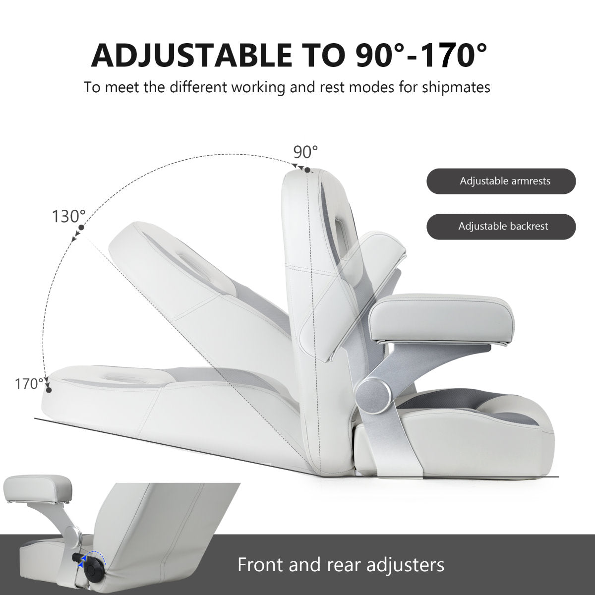 Luxury Recliner Sport High Back Captains Chair Boat Seat with fixed armrests - Grey/Charcoal