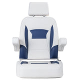 Recliner Sport High Back Captains Chair Boat Seat with Adjustable Headrest & flip up armrests - White/Navy Blue