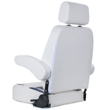 Recliner Sport High Back Captains Chair Boat Seat with Adjustable Headrest & flip up armrests - White/Navy Blue