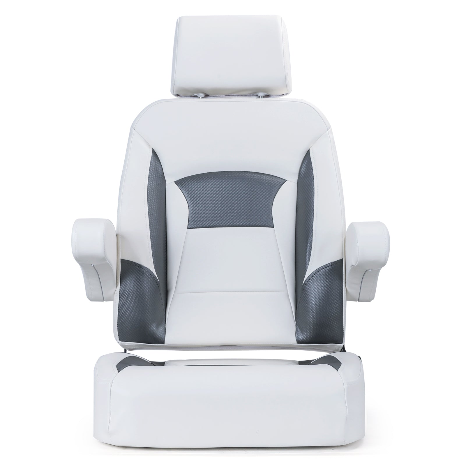 Recliner Sport High Back Captains Chair Boat Seat with Adjustable Headrest & flip up armrests - White/Charcoal