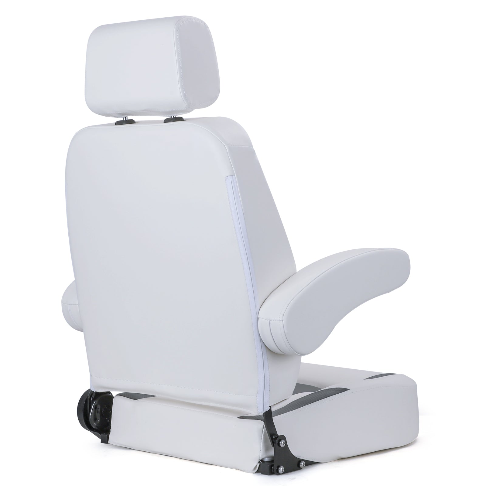 Recliner Sport High Back Captains Chair Boat Seat with Adjustable Headrest & flip up armrests - White/Charcoal