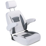 Recliner Sport High Back Captains Chair Boat Seat with Adjustable Headrest & flip up armrests - White/Charcoal