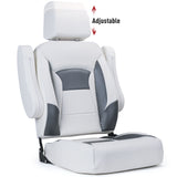 Recliner Sport High Back Captains Chair Boat Seat with Adjustable Headrest & flip up armrests - White/Charcoal