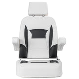 Recliner Sport High Back Captains Chair Boat Seat with Adjustable Headrest & flip up armrests - White/Black